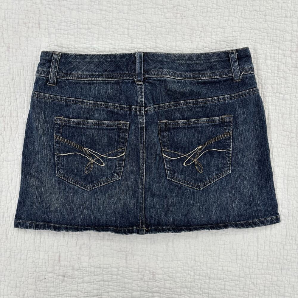Y2K Smartset Micro Mini Jean Skirt Size 7 Distressed Sexy Grunge Denim Chic - Picture 2 of 7